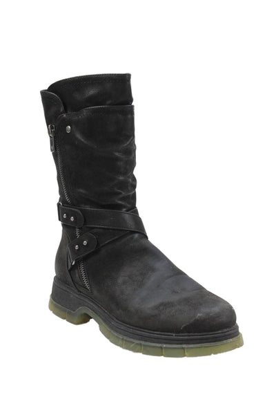 MIA Womens Leather Buckle Detail Midi Boots Shoes Black Size 7.5