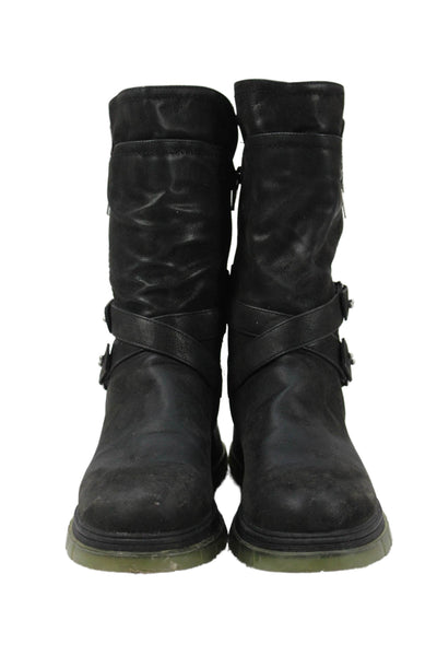 MIA Womens Leather Buckle Detail Midi Boots Shoes Black Size 7.5