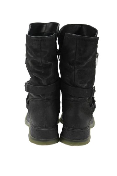 MIA Womens Leather Buckle Detail Midi Boots Shoes Black Size 7.5