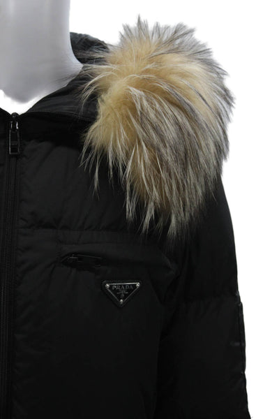 Prada Women Puffer Jacket Black Polyester Snap Long Sleeve Size 46