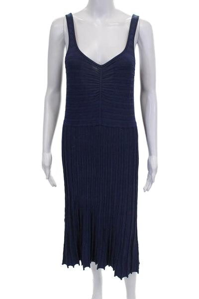 Chelsea 28 Women Sweater Dress Blue V-Neck Sleeveless Mid-Calf Size M