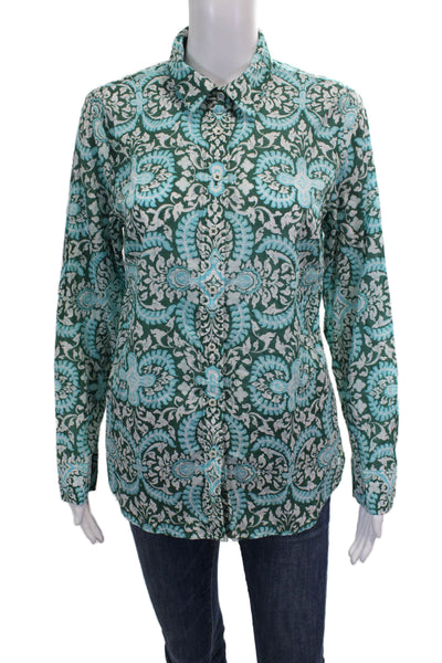 Talbots Womens Paisley Cotton Collared Long Sleeve Button-Up Top Size M