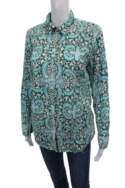 Talbots Womens Paisley Cotton Collared Long Sleeve Button-Up Top Size M