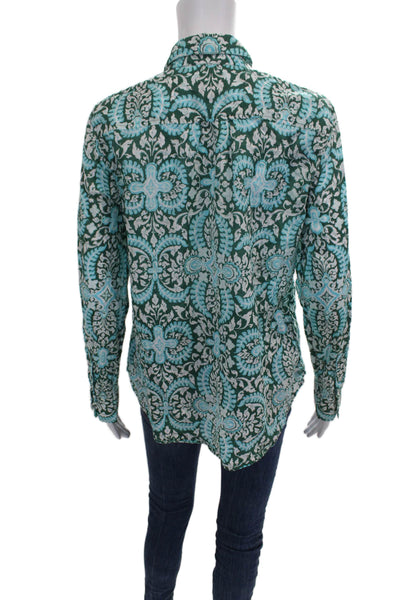Talbots Womens Paisley Cotton Collared Long Sleeve Button-Up Top Size M