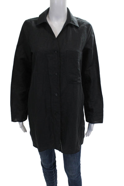 COS Women Tunic Button-Up Long Sleeve Collared Cotton Black Size XS