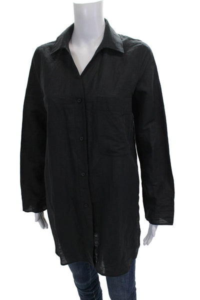 COS Women Tunic Button-Up Long Sleeve Collared Cotton Black Size XS