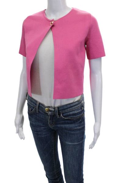Zara Womens Shrug Sweater Pink Short Sleeve Round Neck Polyester Size S