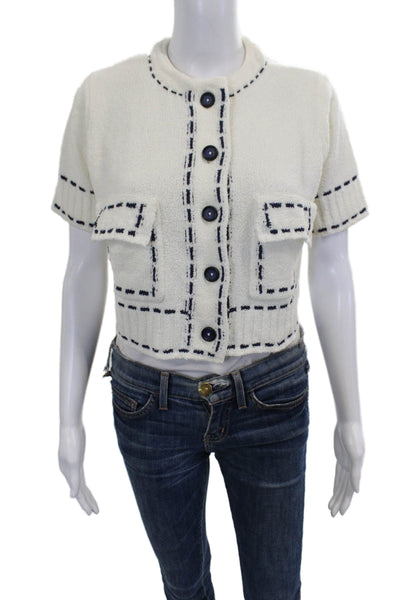 Zara Womens Cardigan Ivory Short Sleeve Round Neck Polyester Size S