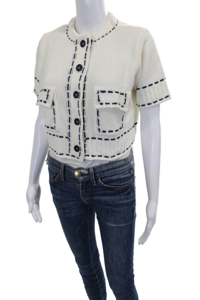Zara Womens Cardigan Ivory Short Sleeve Round Neck Polyester Size S