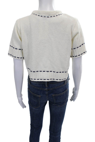 Zara Womens Cardigan Ivory Short Sleeve Round Neck Polyester Size S