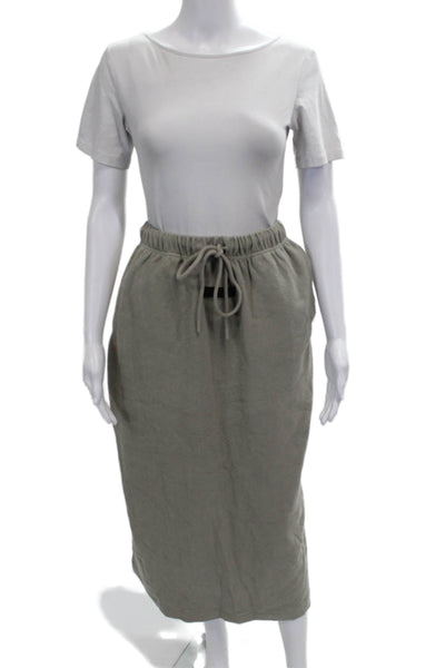 Essentials Womens Straight Pencil Midi Skirt Green Cotton Drawstring Size S