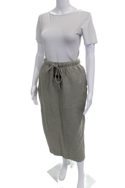 Essentials Womens Straight Pencil Midi Skirt Green Cotton Drawstring Size S