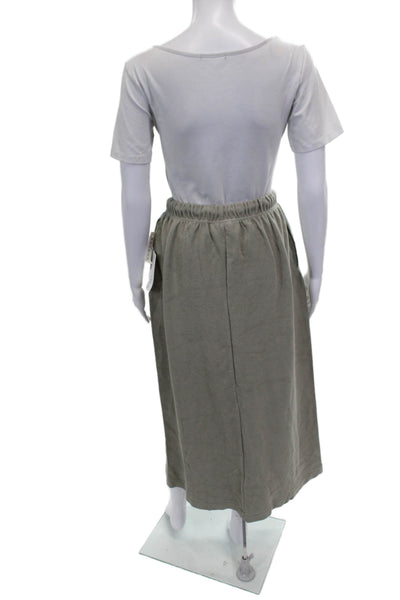 Essentials Womens Straight Pencil Midi Skirt Green Cotton Drawstring Size S