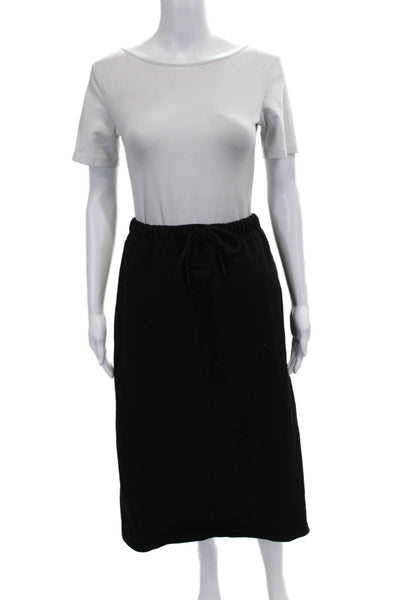 Essentials Womens Black Straight Pencil Skirt Cotton Drawstring Midi Size S