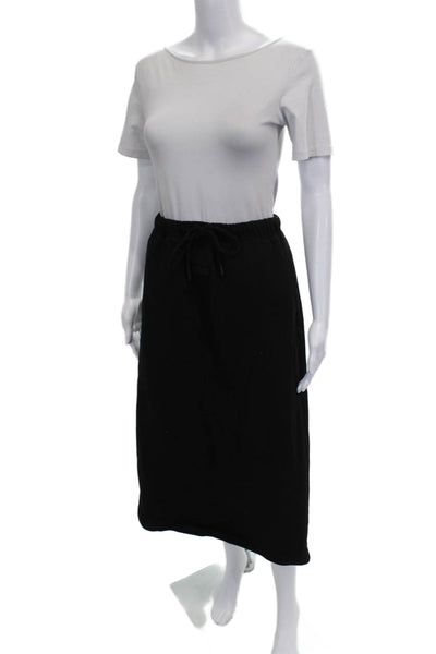 Essentials Womens Black Straight Pencil Skirt Cotton Drawstring Midi Size S
