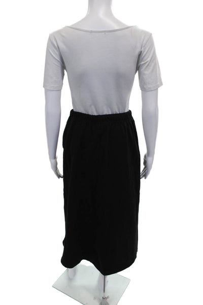 Essentials Womens Black Straight Pencil Skirt Cotton Drawstring Midi Size S