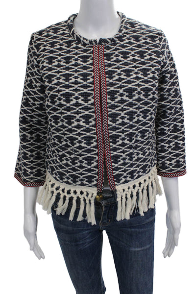 Hiche Women Bohemian Geometric Multicolor Basic Jacket 3/4 Sleeve Button Size M