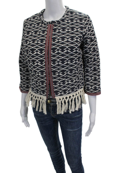 Hiche Women Bohemian Geometric Multicolor Basic Jacket 3/4 Sleeve Button Size M