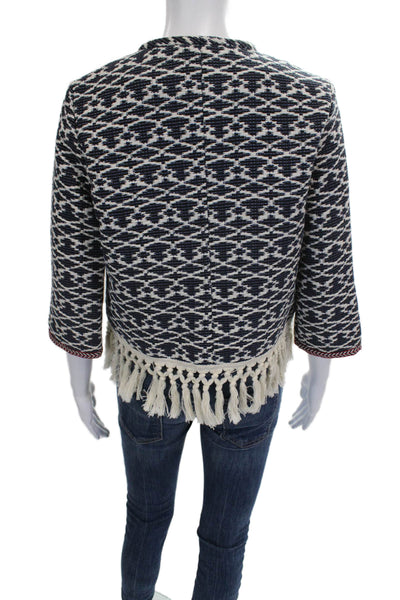 Hiche Women Bohemian Geometric Multicolor Basic Jacket 3/4 Sleeve Button Size M