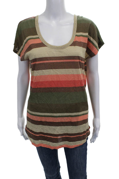 Joie Womens Striped Scoop Neck Short Sleeve Tee Multicolor Linen Size S