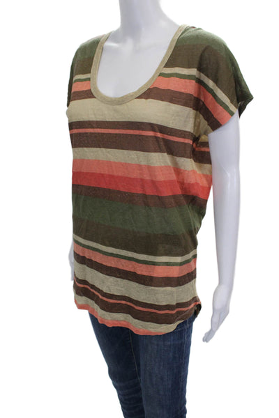 Joie Womens Striped Scoop Neck Short Sleeve Tee Multicolor Linen Size S