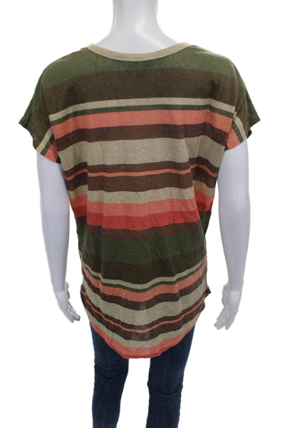 Joie Womens Striped Scoop Neck Short Sleeve Tee Multicolor Linen Size S