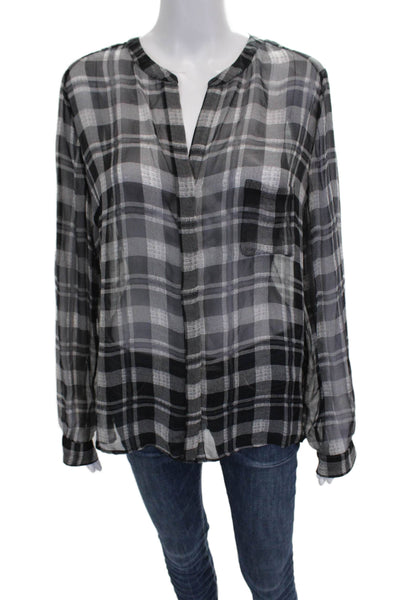 Joie Womens Plaid Silk V-Neck Long Sleeve Basic Blouse Multicolor Size M
