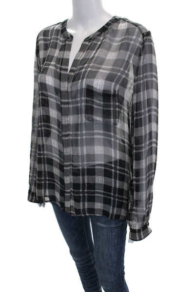 Joie Womens Plaid Silk V-Neck Long Sleeve Basic Blouse Multicolor Size M