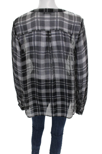 Joie Womens Plaid Silk V-Neck Long Sleeve Basic Blouse Multicolor Size M