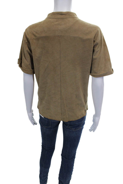 Closed Women Basic Brown Goat Skin Collared Short Sleeve Blouse Size M
