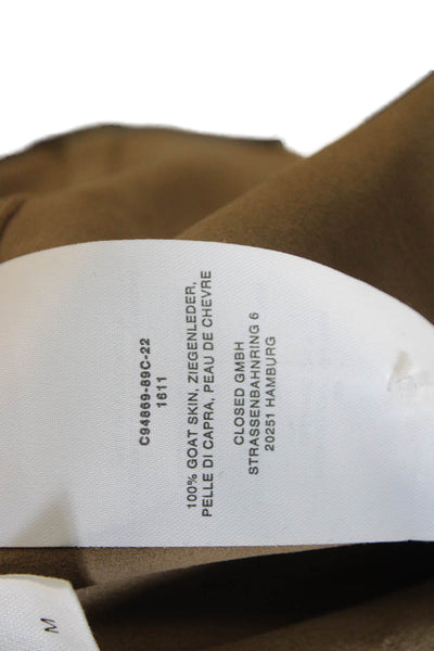 Closed Women Basic Brown Goat Skin Collared Short Sleeve Blouse Size M
