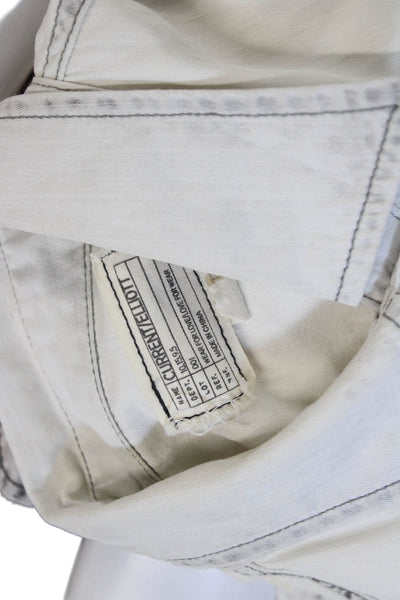 Current/Elliott Women Collared Cotton Button Up Shirt White Distressed Size 2