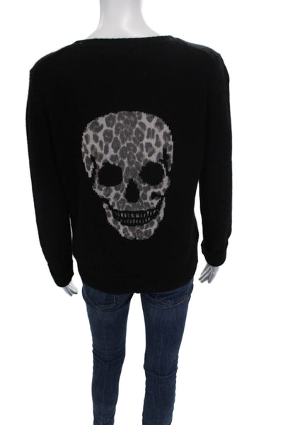 Skull Cashmere Women Black Crew Neck Pullover Sweater 100% Cashmere Size M