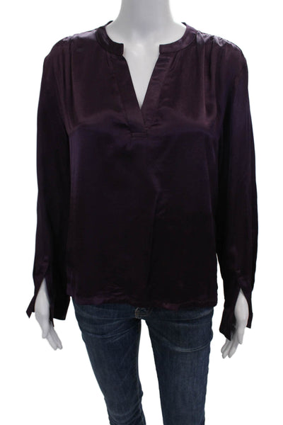 Nation LTD Womens Purple V-Neck Long Sleeve Basic Blouse Size S