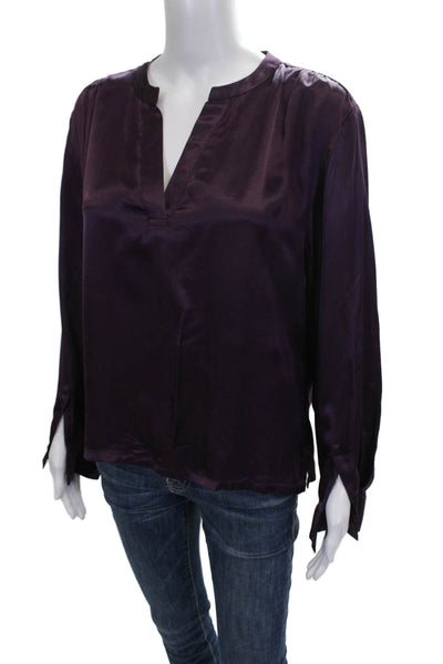 Nation LTD Womens Purple V-Neck Long Sleeve Basic Blouse Size S