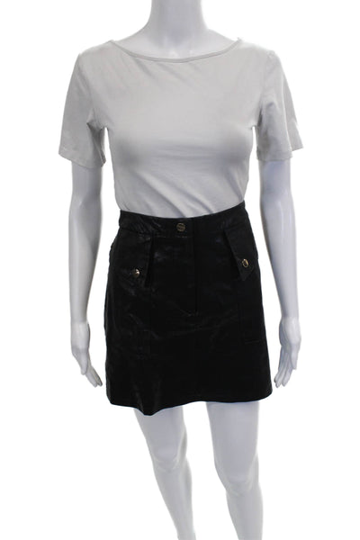 Zara Womens Black Mini Skirt Button Closure Viscose Metallic Size L