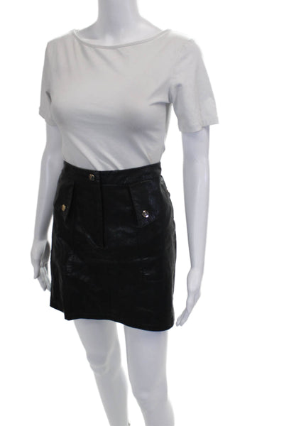 Zara Womens Black Mini Skirt Button Closure Viscose Metallic Size L