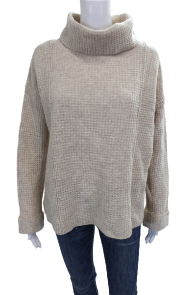 Free People Women Pullover Turtleneck Wool Long Sleeve Beige Size S