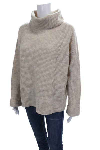 Free People Women Pullover Turtleneck Wool Long Sleeve Beige Size S