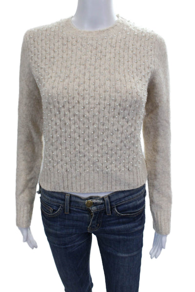 Zara Women Beige Pullover Sweater Crew Neck Long Sleeve Size L