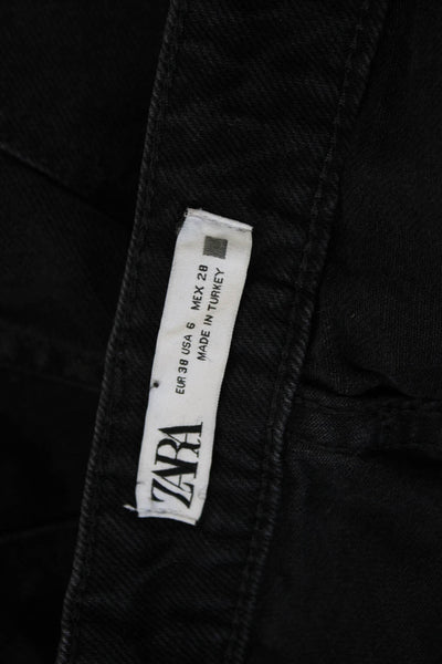 Zara Womens Straight Jeans Black Cotton High Rise Size 6