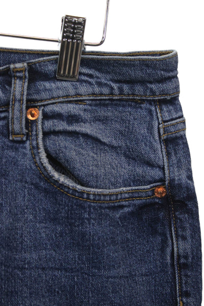 Zara Women Straight Jeans Blue High Waist Denim Button Inseam 24 Size 10