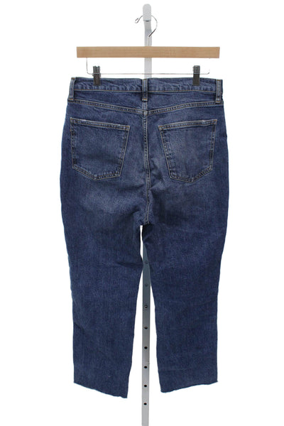 Zara Women Straight Jeans Blue High Waist Denim Button Inseam 24 Size 10