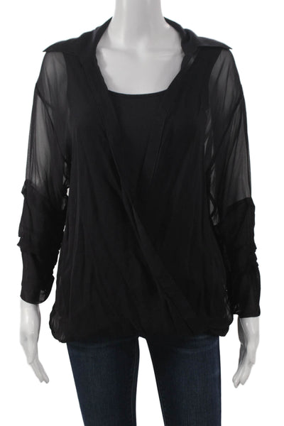 Bailey 44 Womens Basic Silk V-Neck Long Sleeve Blouse Pullover Size M