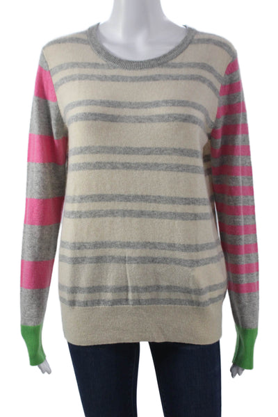 LT Women Pullover 100% Cashmere Striped Crew Neck Multicolor Long Sleeve Size M