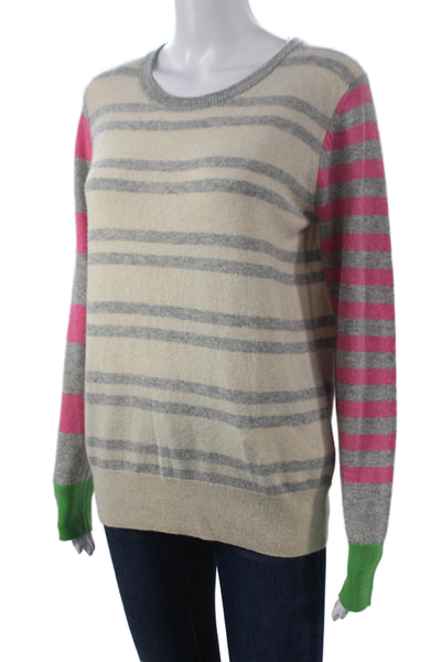 LT Women Pullover 100% Cashmere Striped Crew Neck Multicolor Long Sleeve Size M