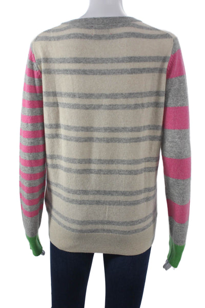 LT Women Pullover 100% Cashmere Striped Crew Neck Multicolor Long Sleeve Size M