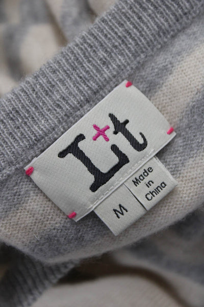 LT Women Pullover 100% Cashmere Striped Crew Neck Multicolor Long Sleeve Size M