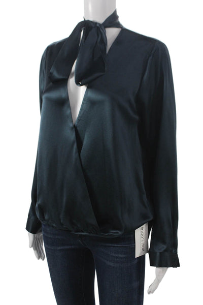 Michelle Mason Womens Silk V-Neck Long Sleeve Basic Blouse Blue Size 6