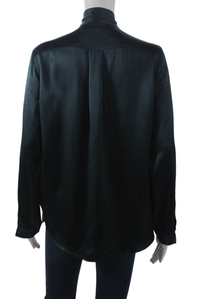 Michelle Mason Womens Silk V-Neck Long Sleeve Basic Blouse Blue Size 6